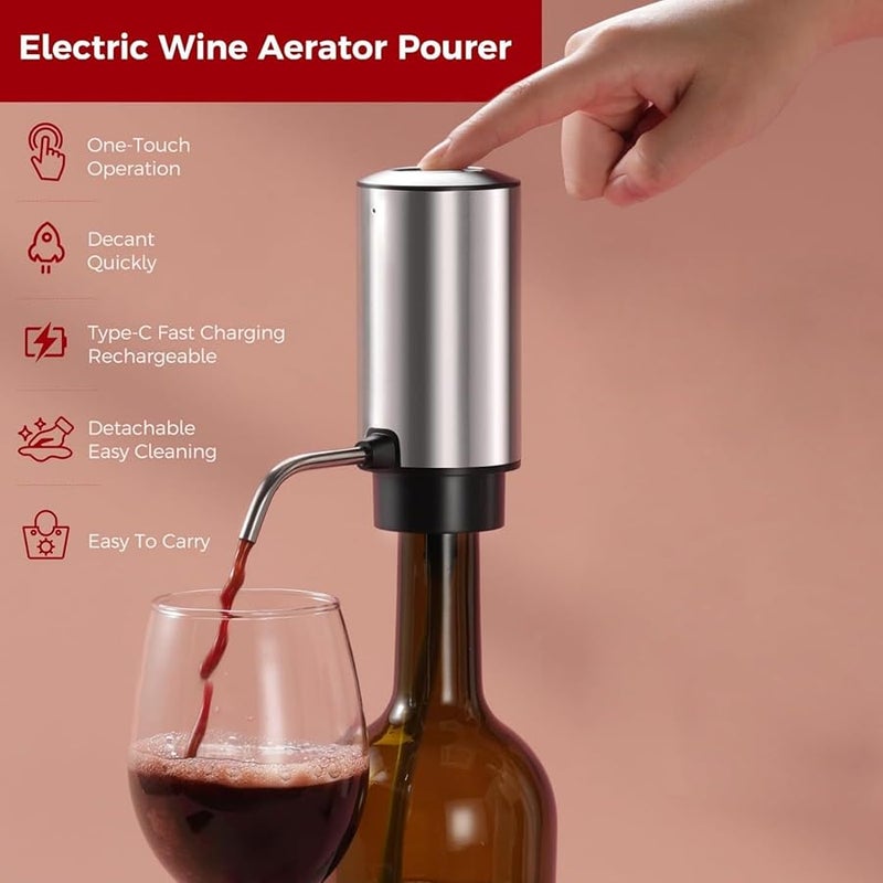 مجموعة فتاحة زجاجات النبيذ الأوتوماتيكية القابلة لإعادة الشحن مع مهوية من الفولاذ المقاوم للصدأ لمختلف المناسبات - Image 2